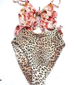 P2F Carly Floral & Leopard Cutout One Piece Swimsuit Size Medium